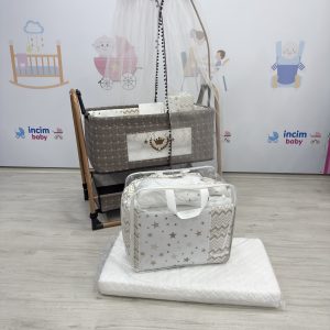 Asansörlü Anne Yanı Ahşap Beşik Tekerlekli Sallanır & Sabitlenebilir Kopyası