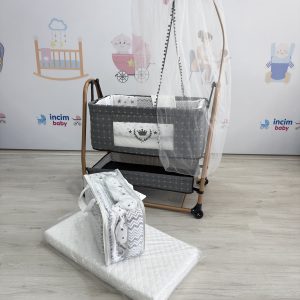 Anne Yanı Beşik Tekerlekli Sallanır & Sabitlenebilir (gri)