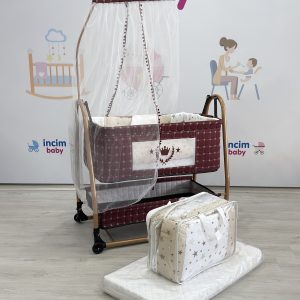 Anne Yanı Beşik Tekerlekli Sallanır & Sabitlenebilir (bordo)