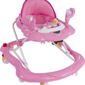 3 Kademeli Müzikli Oyuncaklı Mama Tablalı Yürüteç & Örümcek & İlk Adım -pembe